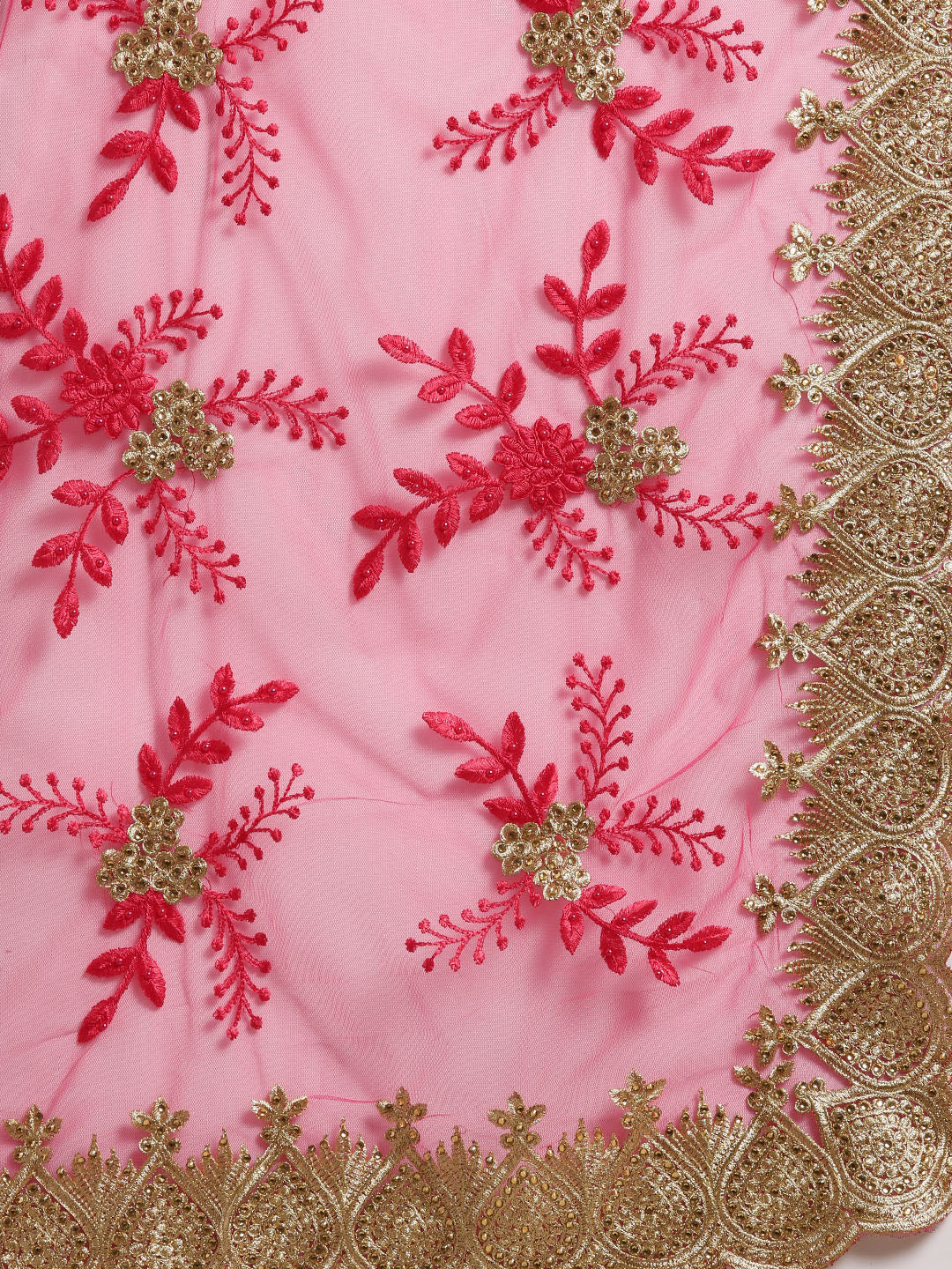 Net Ruffle Pink Saree