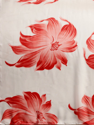 Chiffon Floral Print Red Saree