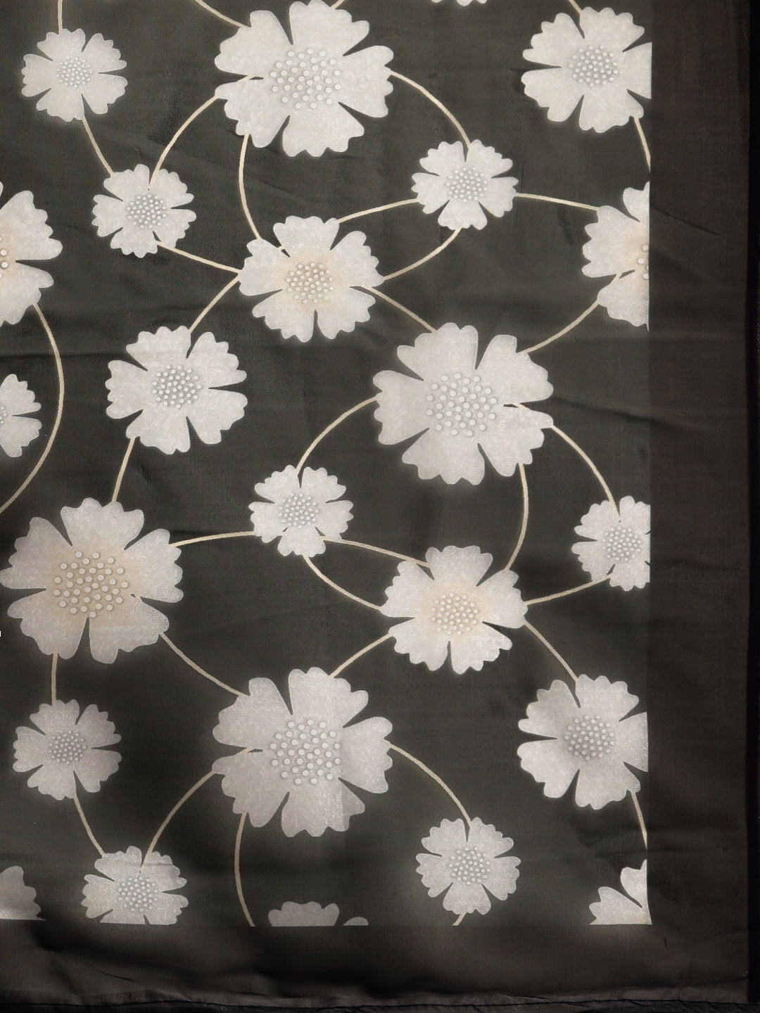 Chiffon Floral Print Black Saree