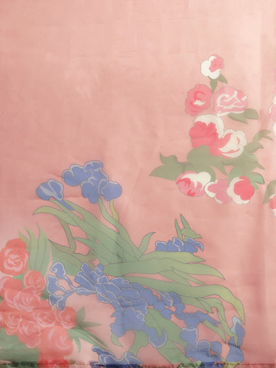 Organza Floral Print Pink Saree