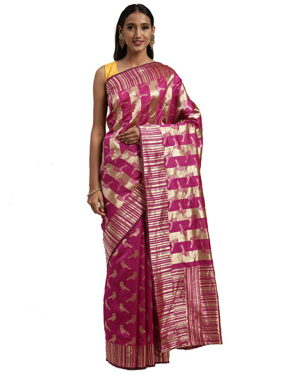 Banarasi Silk Zari Embroidery Work Pink Saree