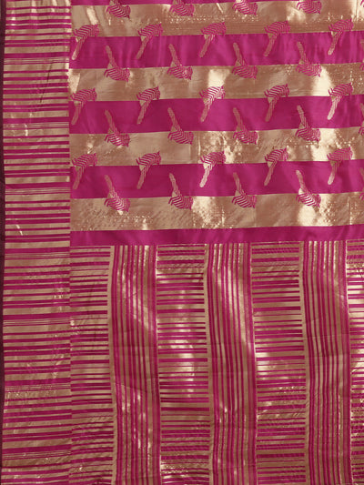 Banarasi Silk Zari Embroidery Work Pink Saree