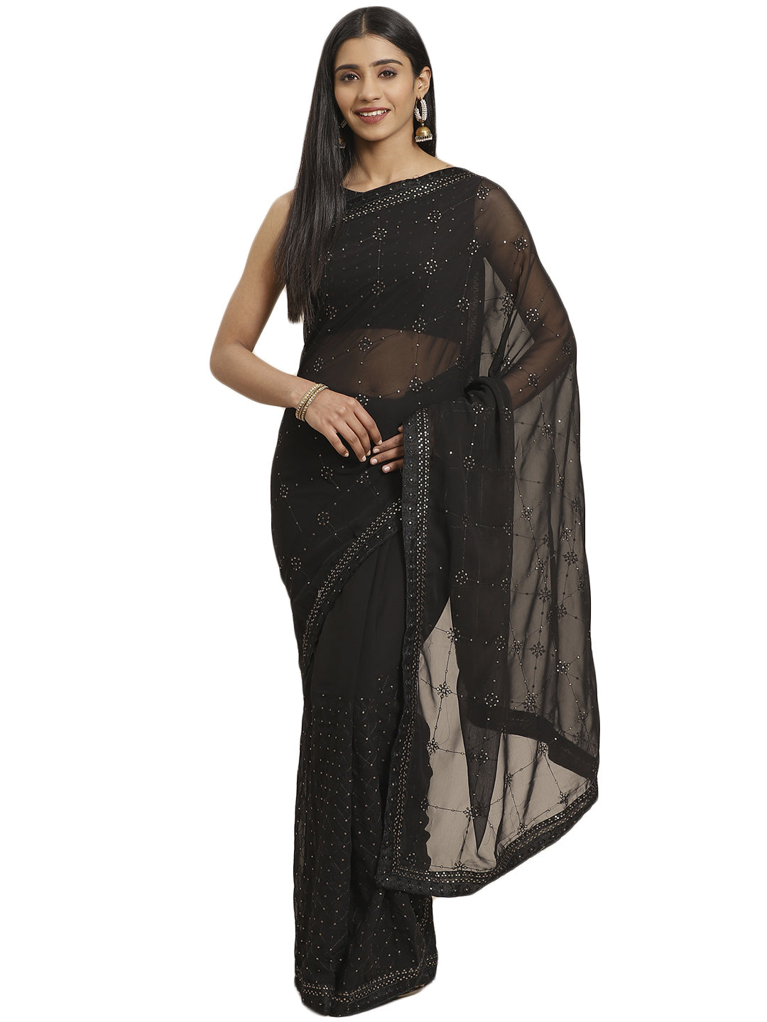 Poly Georgette Sequence Work Black Saree