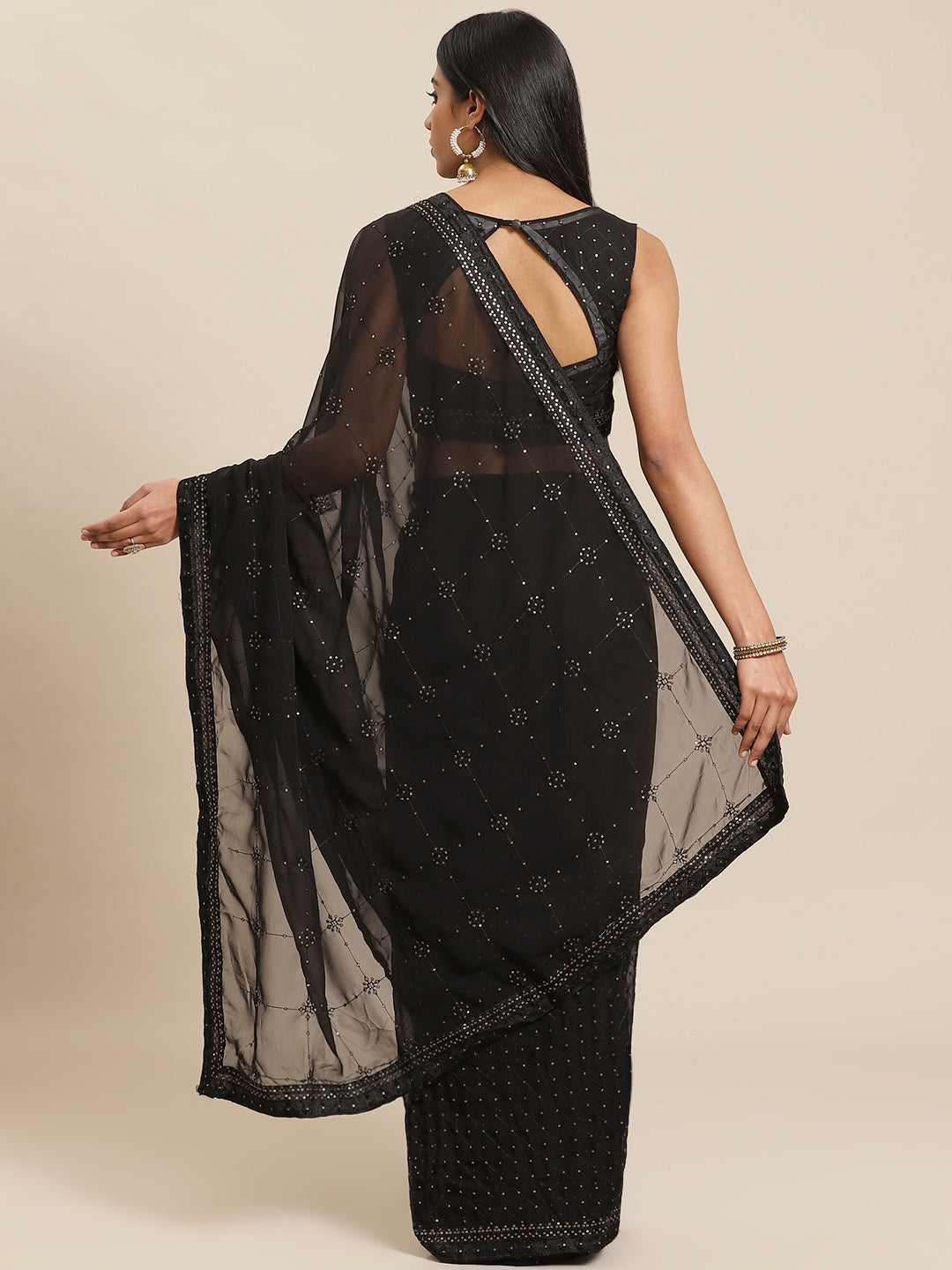 Poly Georgette Sequence Work Black Saree