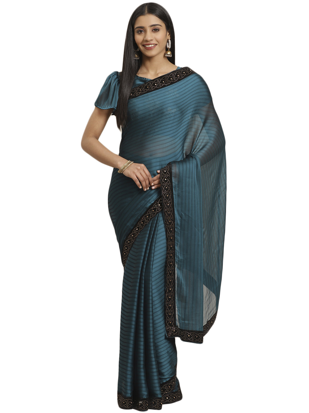 Poly Crepe Sequence Work Blue Saree