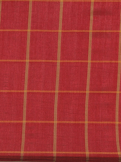 Silk Blend Box Print Red Saree