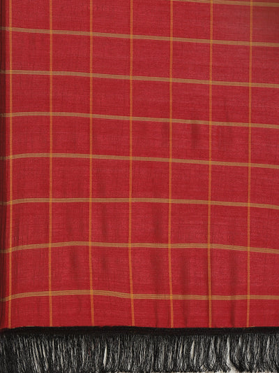 Silk Blend Box Print Red Saree