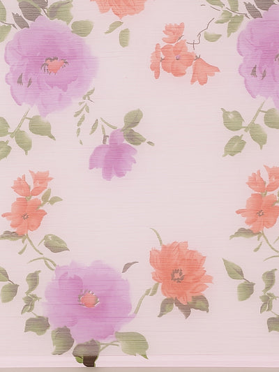 Poly Chiffon Floral Print Violet Saree