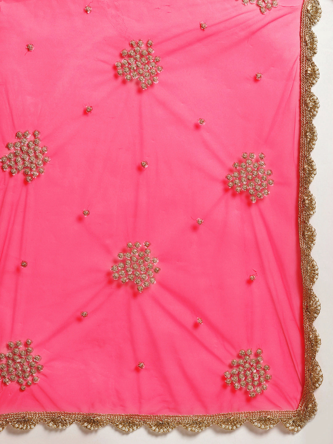 Net Stone Work Pink Saree