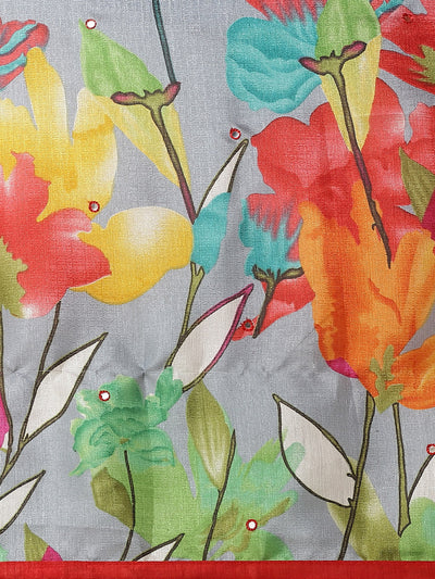 Poly Crepe Floral Print Multi Color Saree