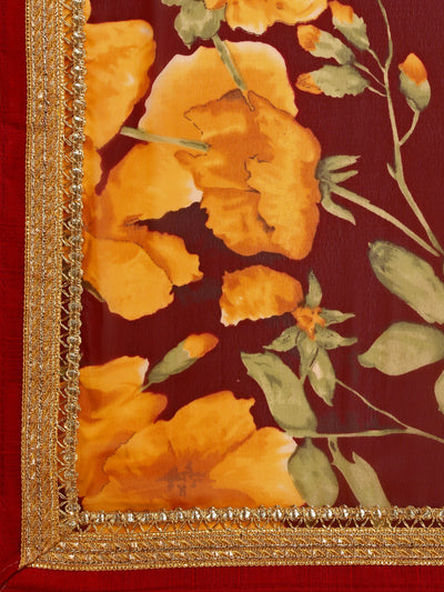 Georgette Floral Print Mustard Saree