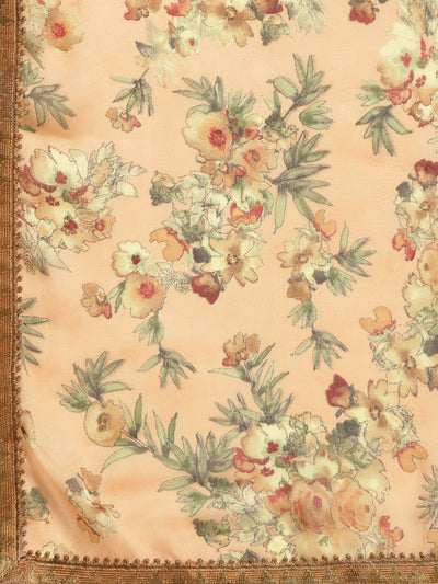 Crepe Floral Print Peach Saree