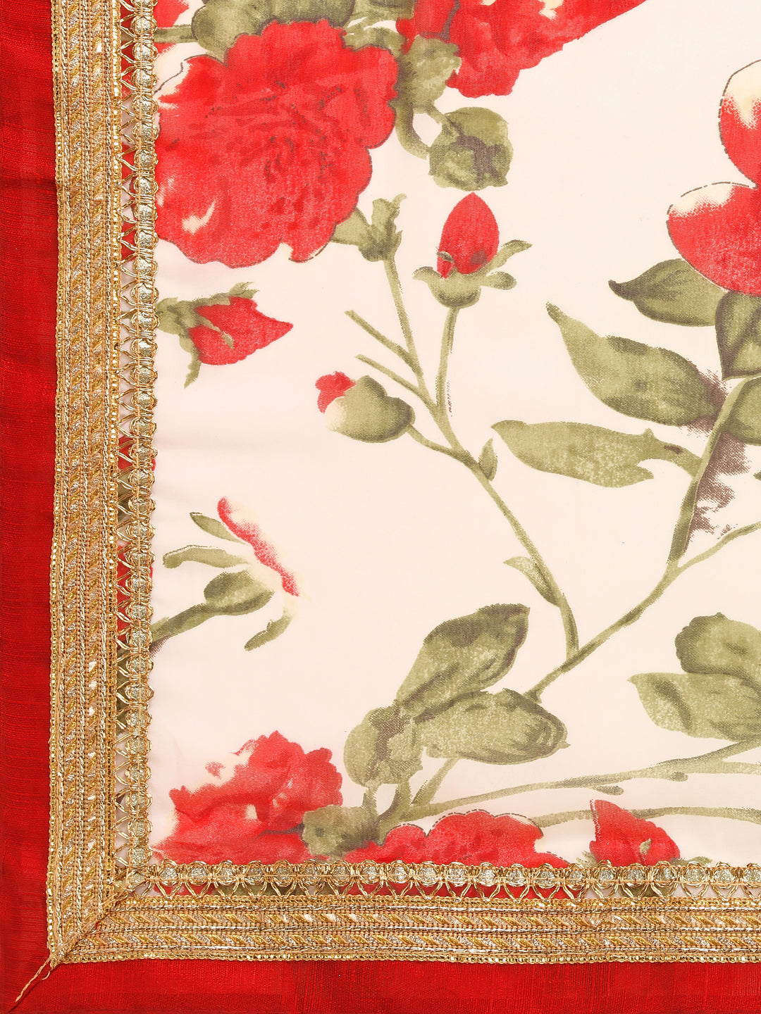 Georgette Floral Print Red Saree