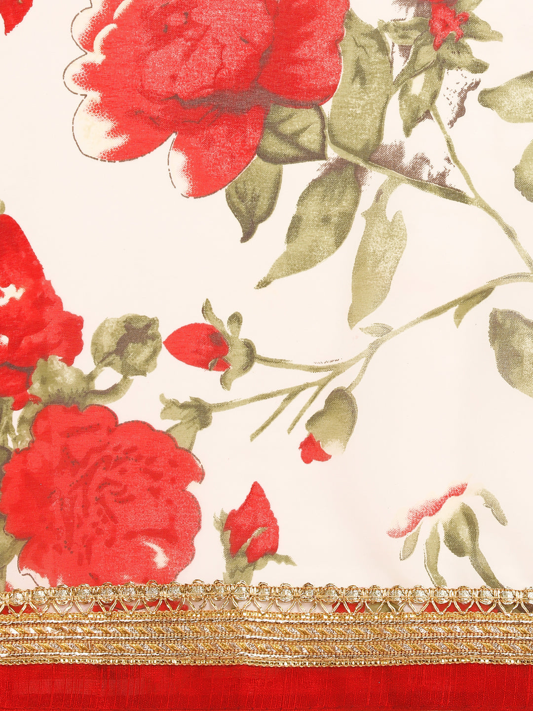 Georgette Floral Print Red Saree