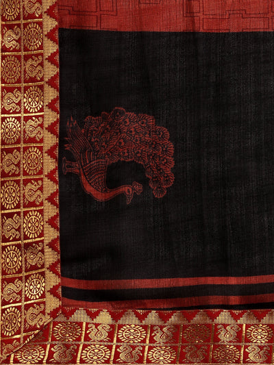 Art Silk Printed Black Saree