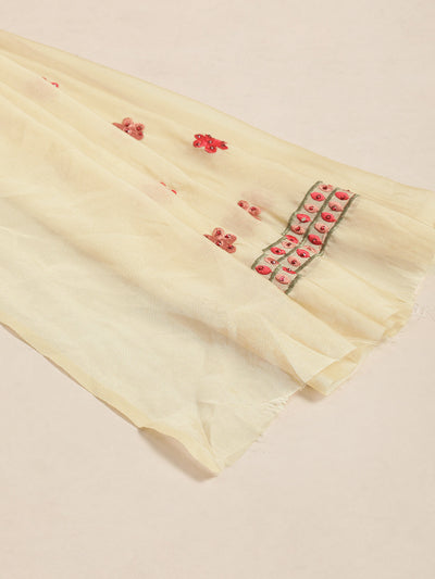 Art Silk Embroidery Thread Work Cream Saree