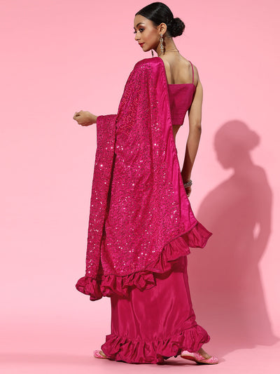 Velvet Embellished Pink Saree