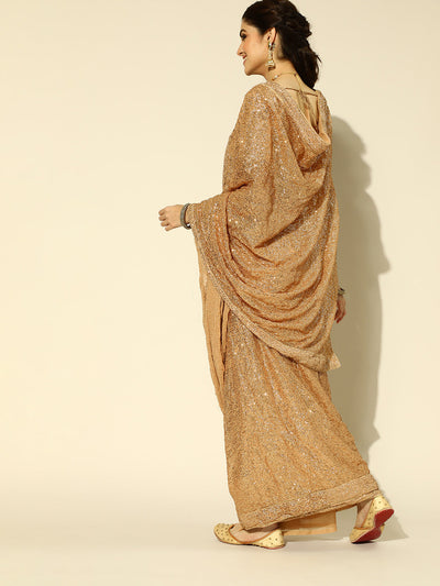 Art Silk Embellished Brown Saree
