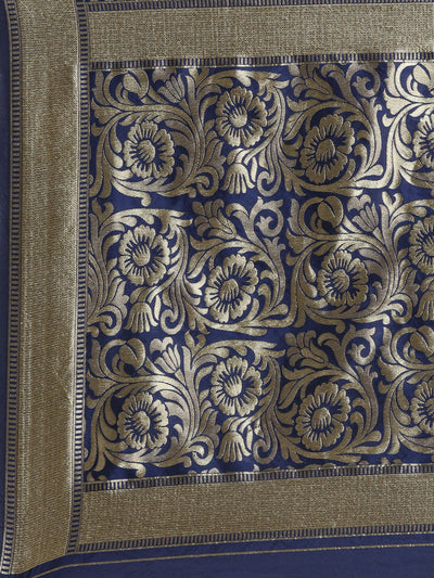 Silk Floral Print Blue Saree