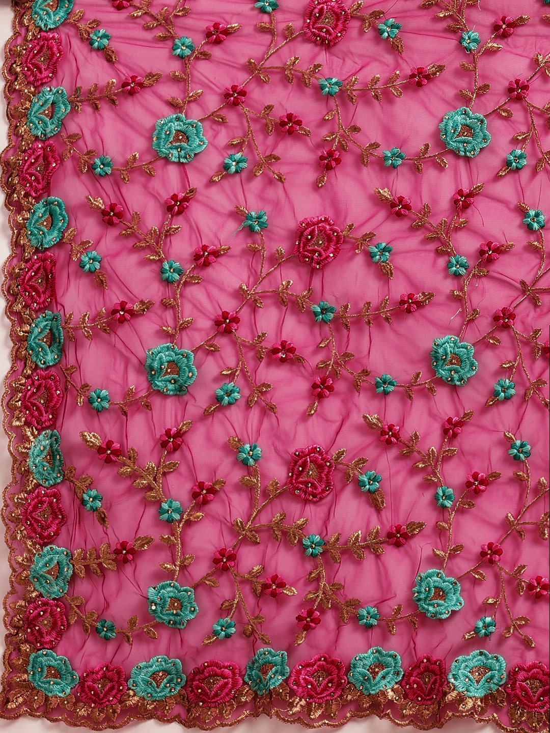 Net Heavy Embroidery Pink Saree