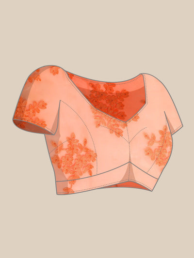 Net Heavy Embroidery Orange Saree
