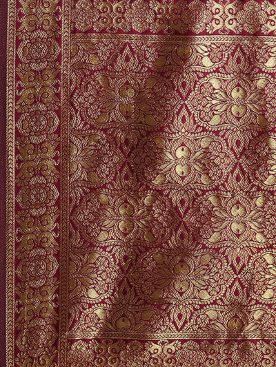 Silk Floral Print Magenta Saree