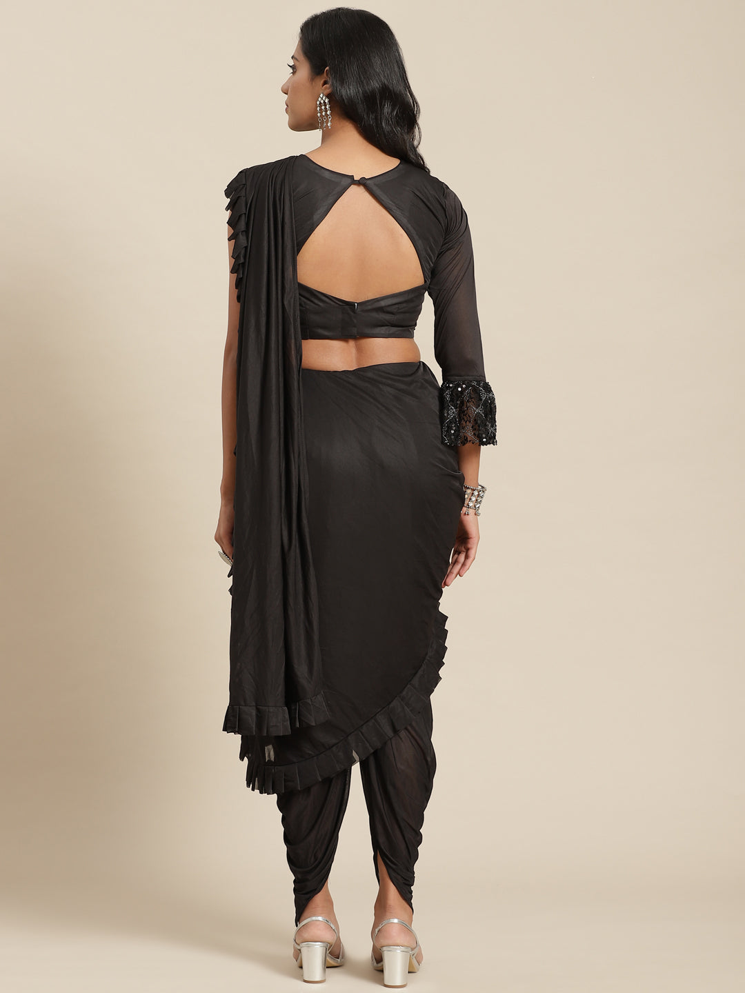 Polyester Solid Black Saree