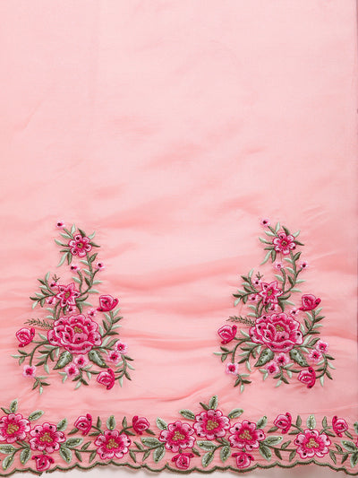 Organza Embroidery Thread Work Baby Pink Saree