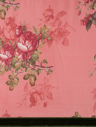 Crepe Floral Print Pink Saree