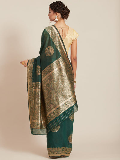 Green Linen Woven Design Saree With Blouse
