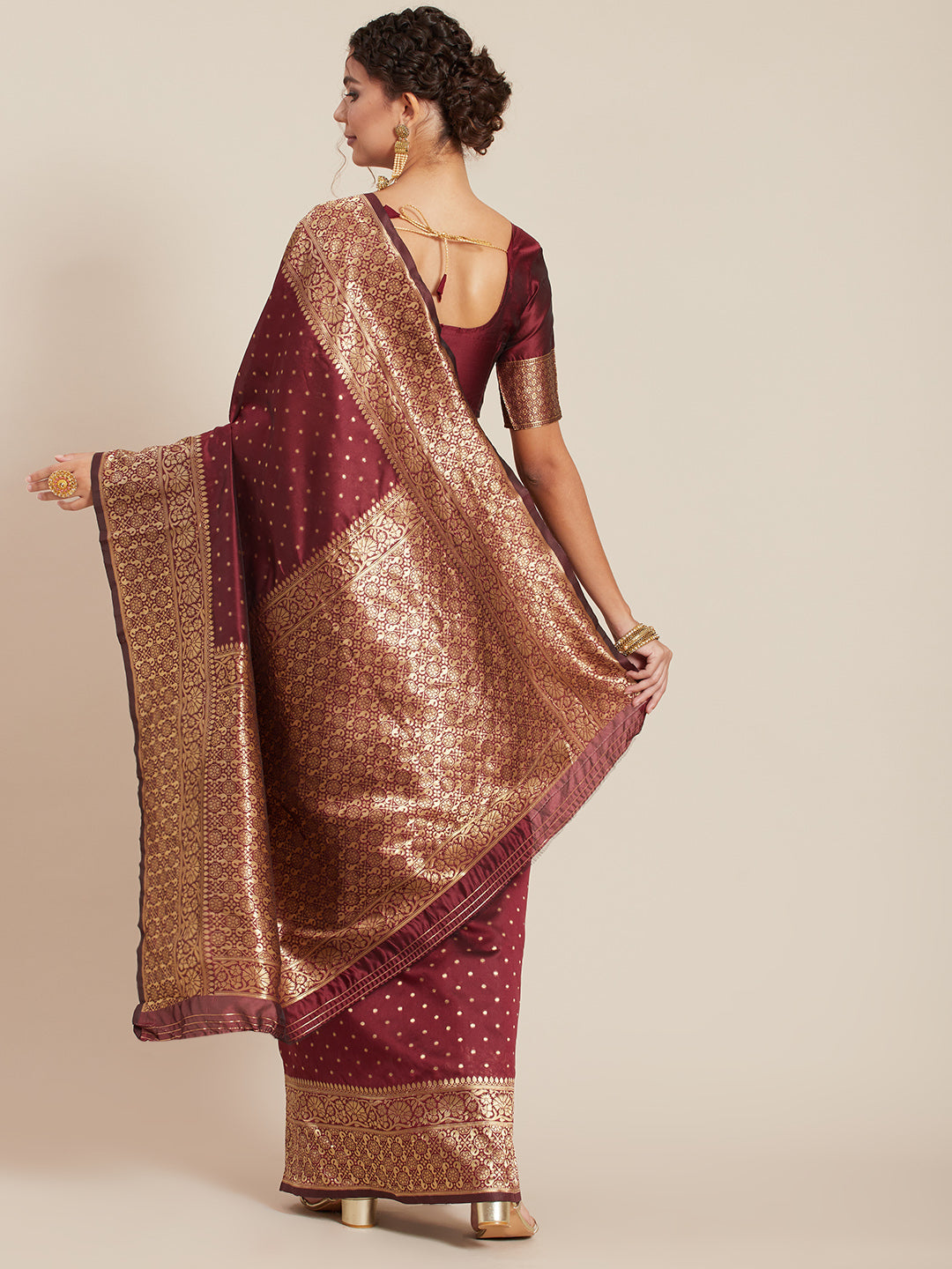 Maroon Art Silk Woven Design Saree With Blouse