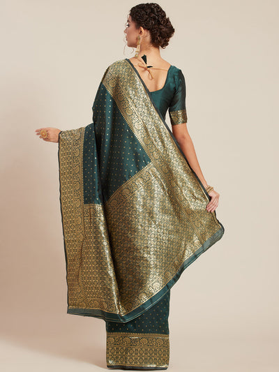 Green Art Silk Woven Design Saree With Blouse