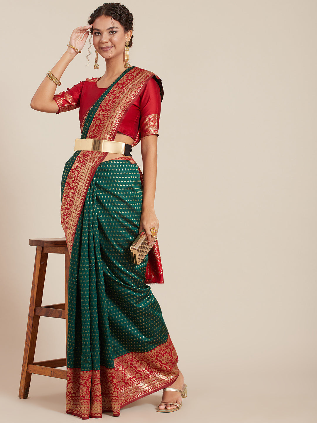 Green Art Silk Woven Design Saree With Blouse