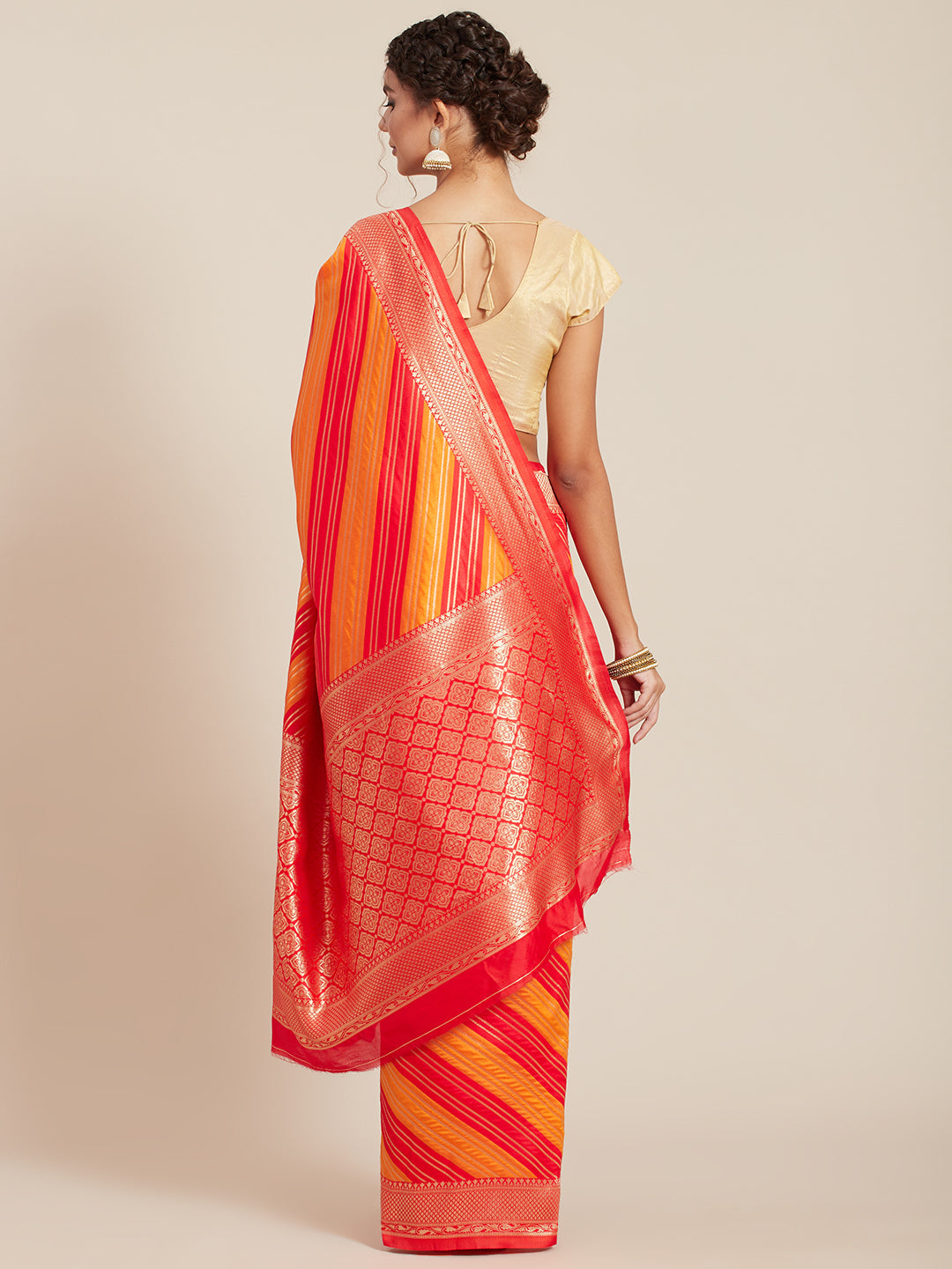 Orange Art Silk Woven Design Saree With Blouse