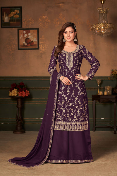 Faux Georgette Sequence Work Wine Color Salwar Suit