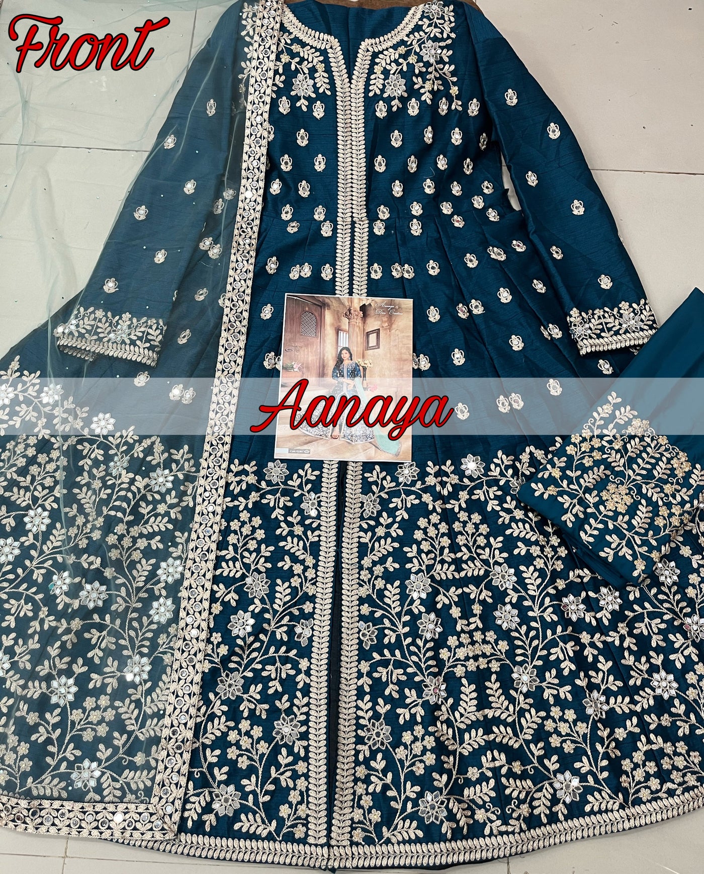 Art Silk Embroidered Sea Blue Salwar Suit