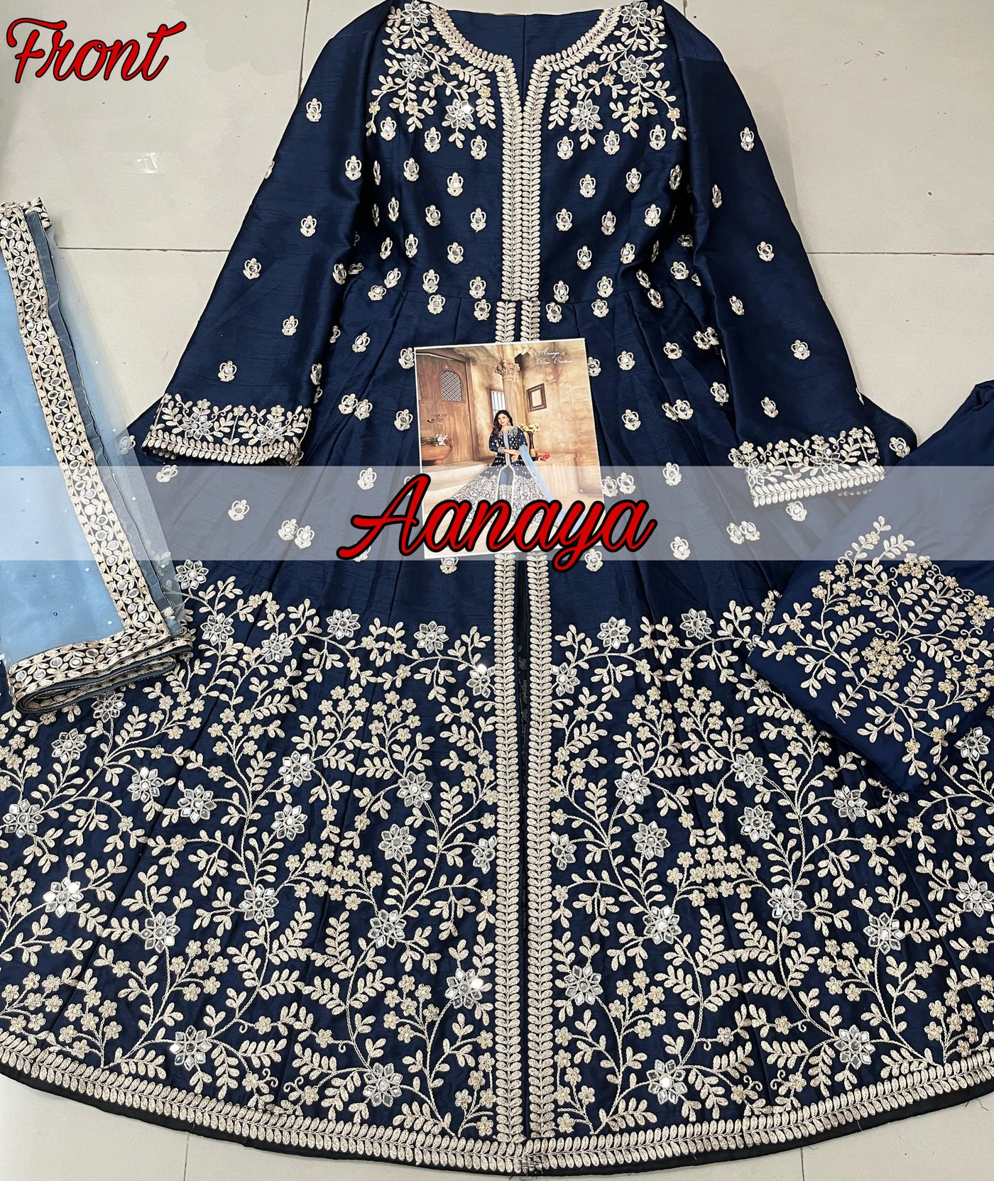 Art Silk Embroidered Navy Blue Salwar Suit