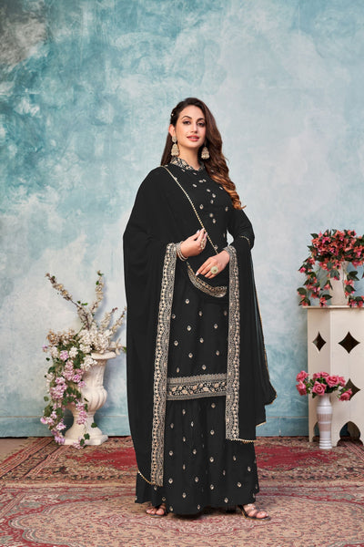 Art Silk Embroidered Black Salwar Suit