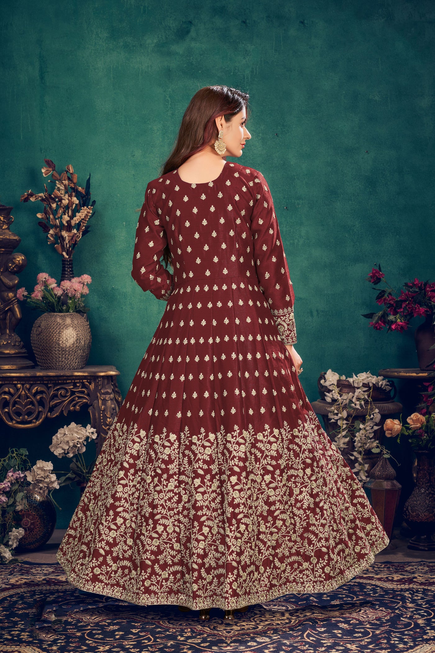Art Silk Embroidered Maroon Salwar Suit