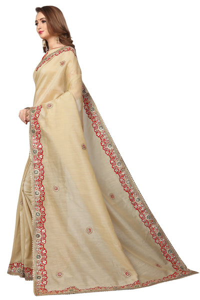 Beige Art Silk Embroidered Saree With Blouse
