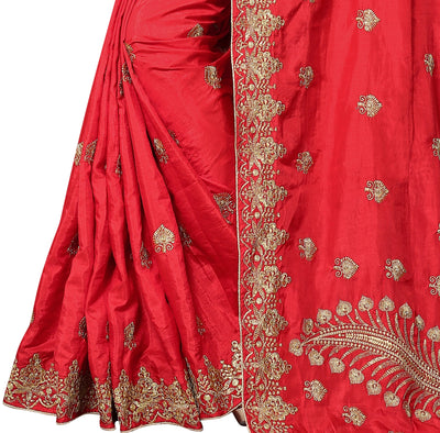 Red Art Silk Stone Work Saree With Blouse
