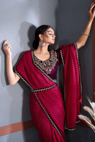 Magenta Georgette Stone Work Saree With Blouse