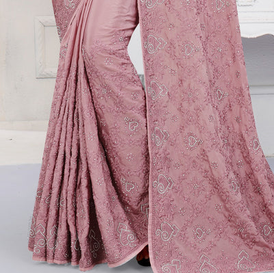 Lavender Crepe Embroidered Saree With Blouse