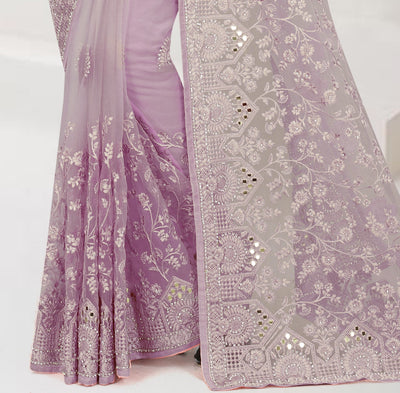 Lavender Net Embroidered Saree With Blouse