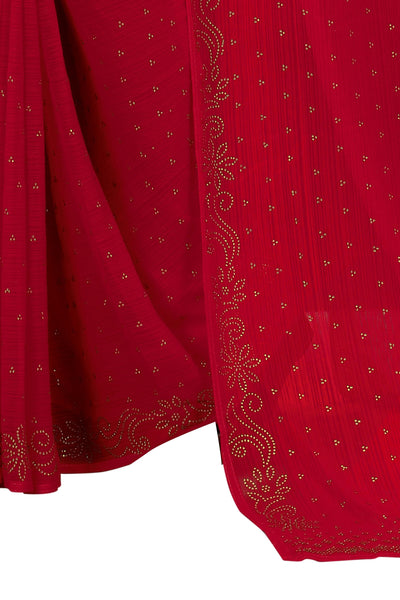 Red Chiffon Stone Work Saree With Blouse