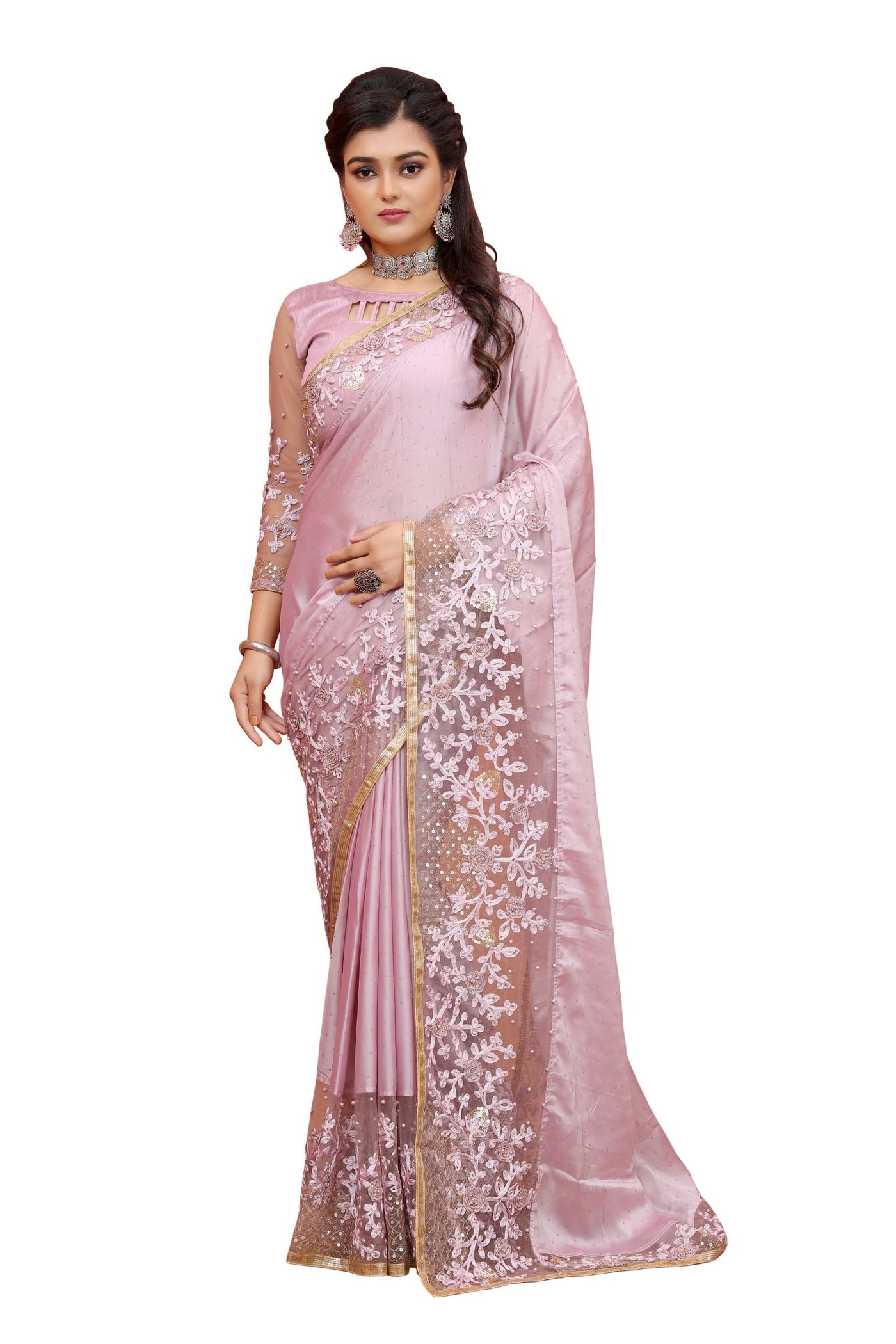 Lavender Art Silk Embroidered Saree With Blouse