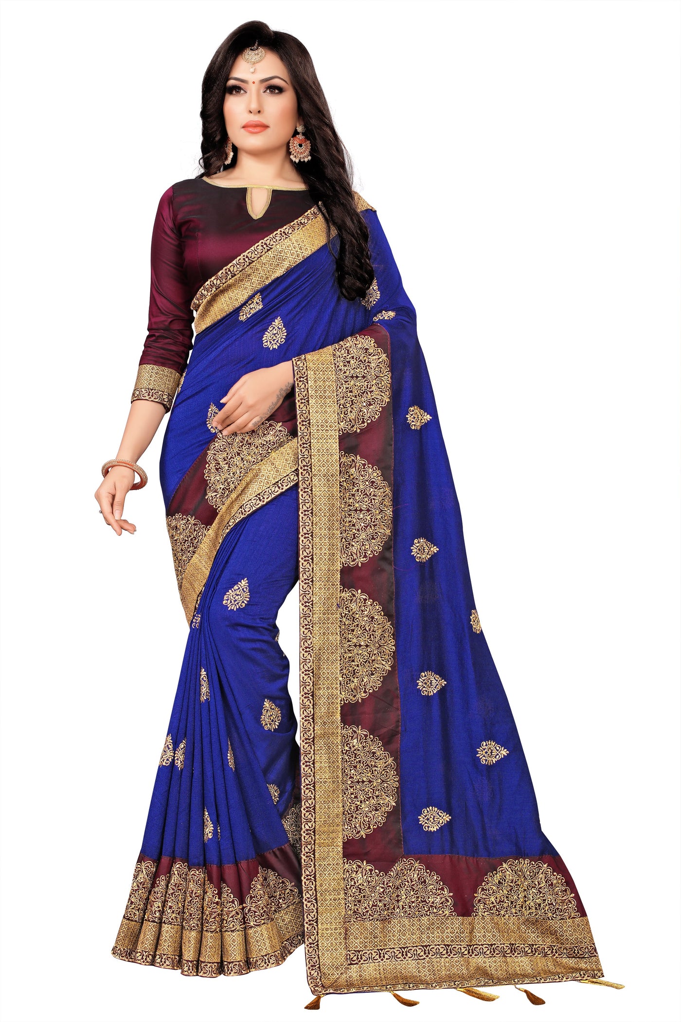 Vichitra Silk Royal Blue Saree With Blouse