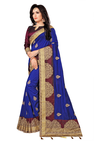 Vichitra Silk Royal Blue Saree With Blouse
