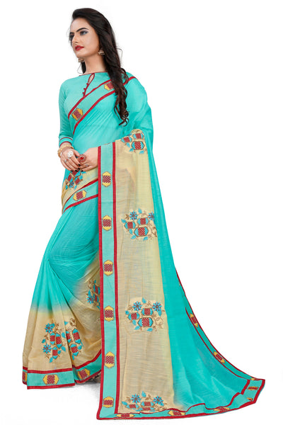 Fancy Cotton Sea Green Saree With Blouse