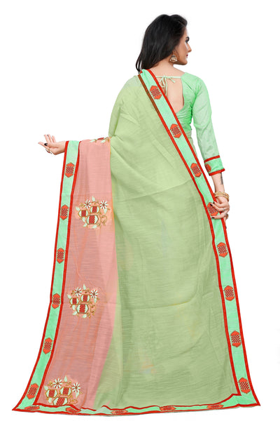 Fancy Cotton Green Saree With Blouse